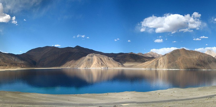 A panoramic view of the Pangong Tso lake in Ladakh