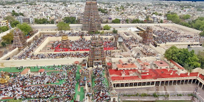 An aerial view of Madurai city from atop of Meenakshi Amman temple