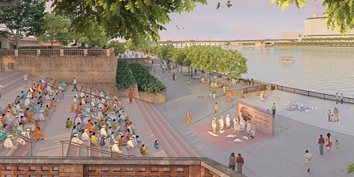 Visualisation of Gandhi Ashram Plaza in the evening web